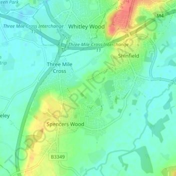 Carte topographique Ryeish Green, altitude, relief