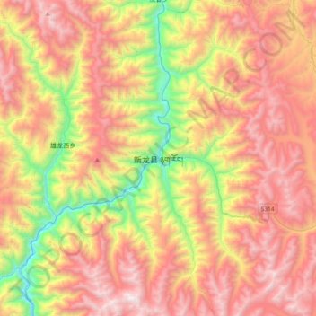 Carte topographique 新龙县, altitude, relief