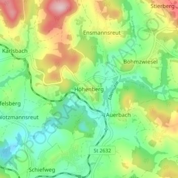 Carte topographique Höhenberg, altitude, relief
