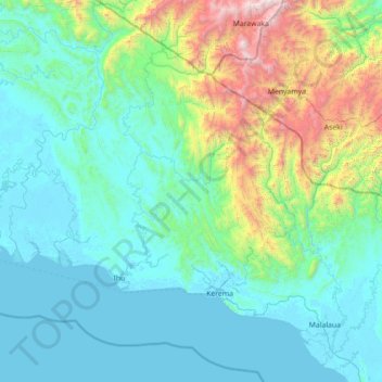 Carte topographique Kerema District, altitude, relief