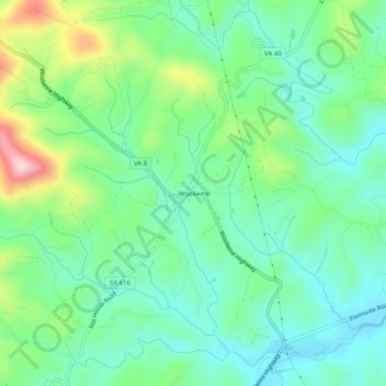 Carte topographique Woolwine, altitude, relief