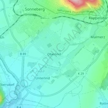 Carte topographique Oberlind, altitude, relief