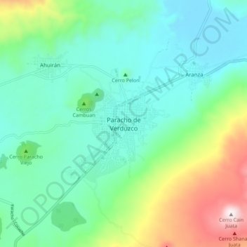 Carte topographique Paracho de Verduzco, altitude, relief