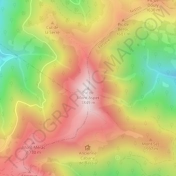 Carte topographique Pic de Mont Aspet, altitude, relief