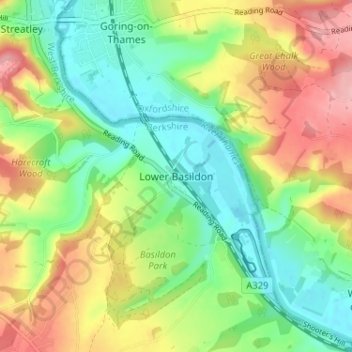 Carte topographique Lower Basildon, altitude, relief