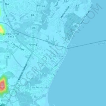 Carte topographique Sitio Bakhaw, altitude, relief