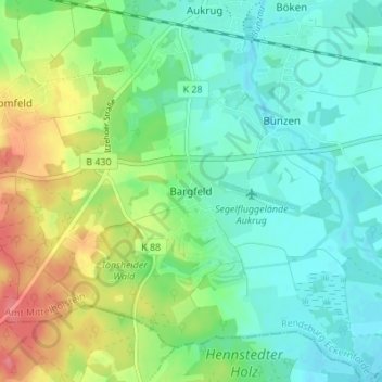 Carte topographique Bargfeld, altitude, relief