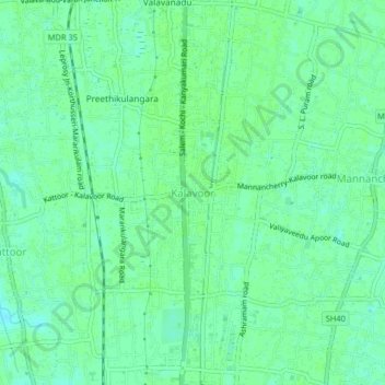 Carte topographique Kalavoor, altitude, relief