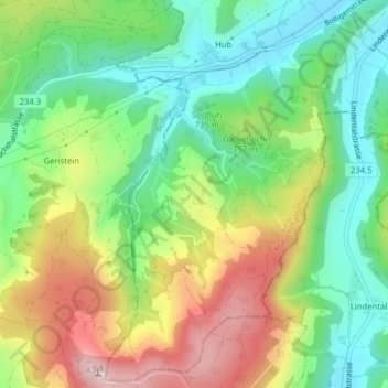 Carte topographique Jucken, altitude, relief