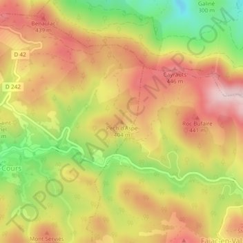 Carte topographique Pech d'Aspe, altitude, relief