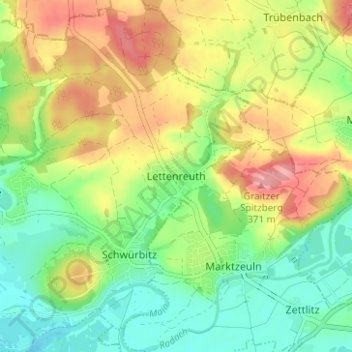 Carte topographique Lettenreuth, altitude, relief