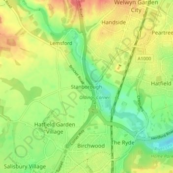 Carte topographique Stanborough, altitude, relief