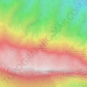 Carte topographique Picota dels Collars, altitude, relief