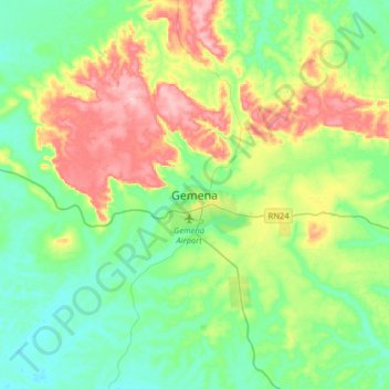 Carte topographique Gemena, altitude, relief