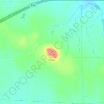 Carte topographique Custer Lookout, altitude, relief