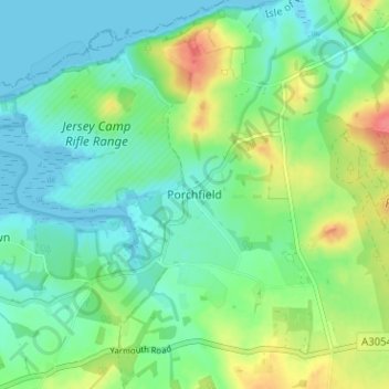 Carte topographique Porchfield, altitude, relief