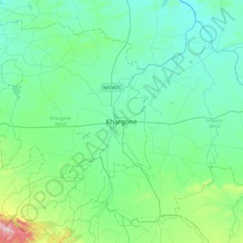 Carte topographique Khargone, altitude, relief
