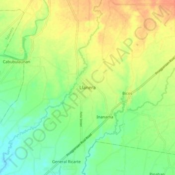 Carte topographique Llanera, altitude, relief