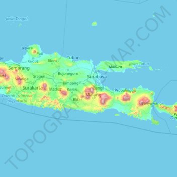Carte topographique East Java, altitude, relief