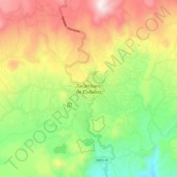 Carte topographique Tacámbaro de Codallos, altitude, relief