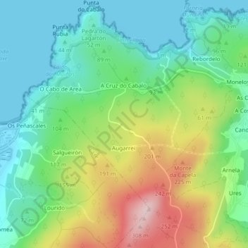 Carte topographique Monte de San Pedro, altitude, relief
