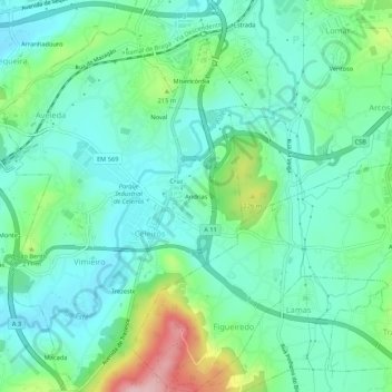 Carte topographique Andrias, altitude, relief