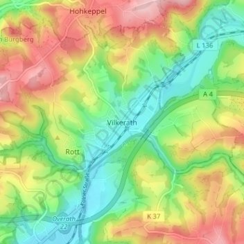 Carte topographique Vilkerath, altitude, relief