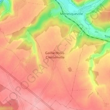 Carte topographique Gaillardbois-Cressenville, altitude, relief