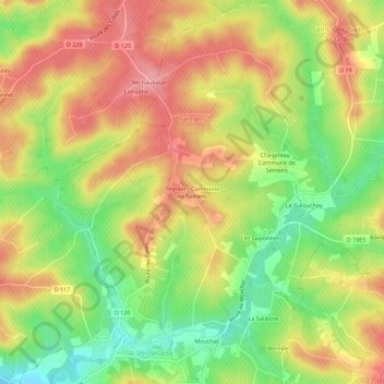 Carte topographique Peynon - Commune de Semens, altitude, relief