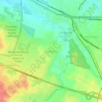 Carte topographique Kamojing, altitude, relief