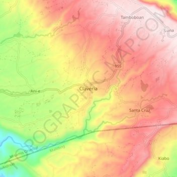 Carte topographique Claveria, altitude, relief
