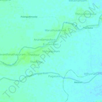 Carte topographique Vishnupuram, altitude, relief