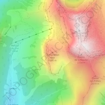 Carte topographique Le Mamelon Vert, altitude, relief