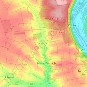 Carte topographique Neusetz, altitude, relief