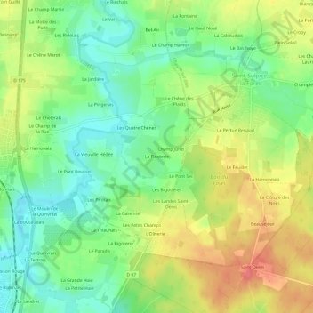Carte topographique La Flocterie, altitude, relief