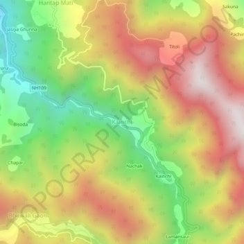 Carte topographique Kainchi, altitude, relief