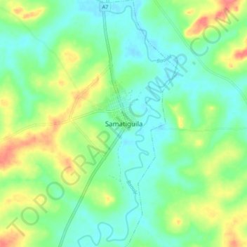 Carte topographique Samatiguila, altitude, relief