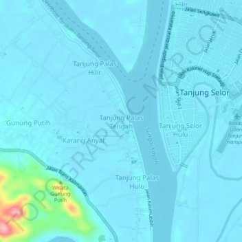 Carte topographique Tanjung Palas Tengah, altitude, relief
