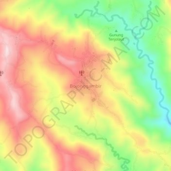 Carte topographique Bojonggambir, altitude, relief