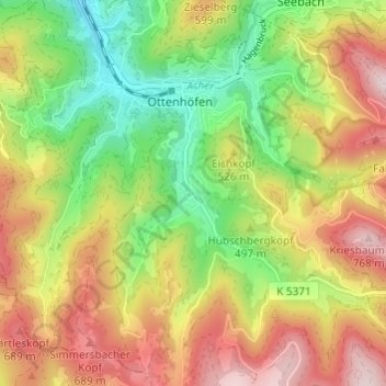 Carte topographique Unterwasser, altitude, relief