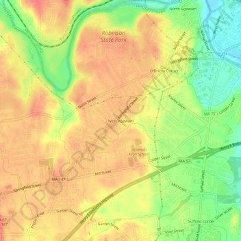 Carte topographique West Agawam, altitude, relief