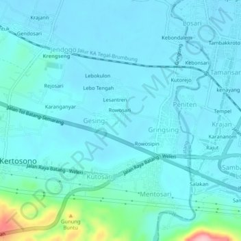 Carte topographique Gringsing, altitude, relief