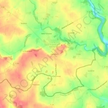 Carte topographique L'Aumône, altitude, relief
