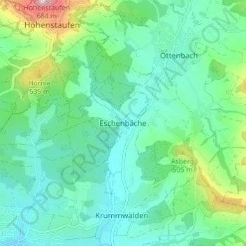 Carte topographique Eschenbäche, altitude, relief