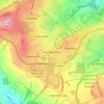 Carte topographique Annfield Plain, altitude, relief