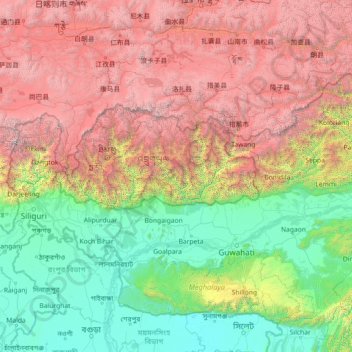 Carte topographique Zhemgang District, altitude, relief