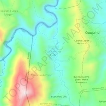 Carte topographique Cuauhtemoc (El Jobo), altitude, relief