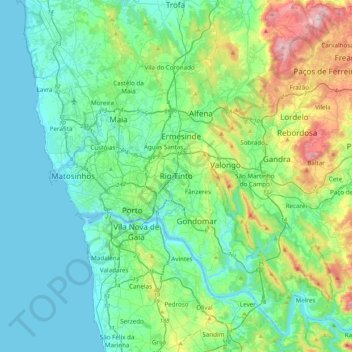 Carte topographique Rio Tinto, altitude, relief