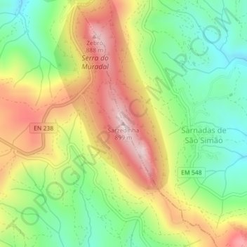 Carte topographique Sarzedinha, altitude, relief