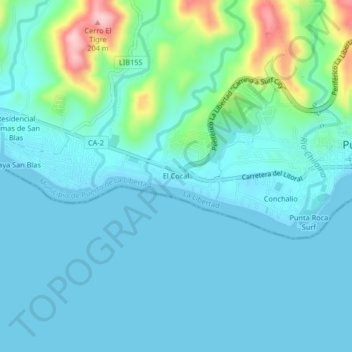 Carte topographique El Cocal, altitude, relief